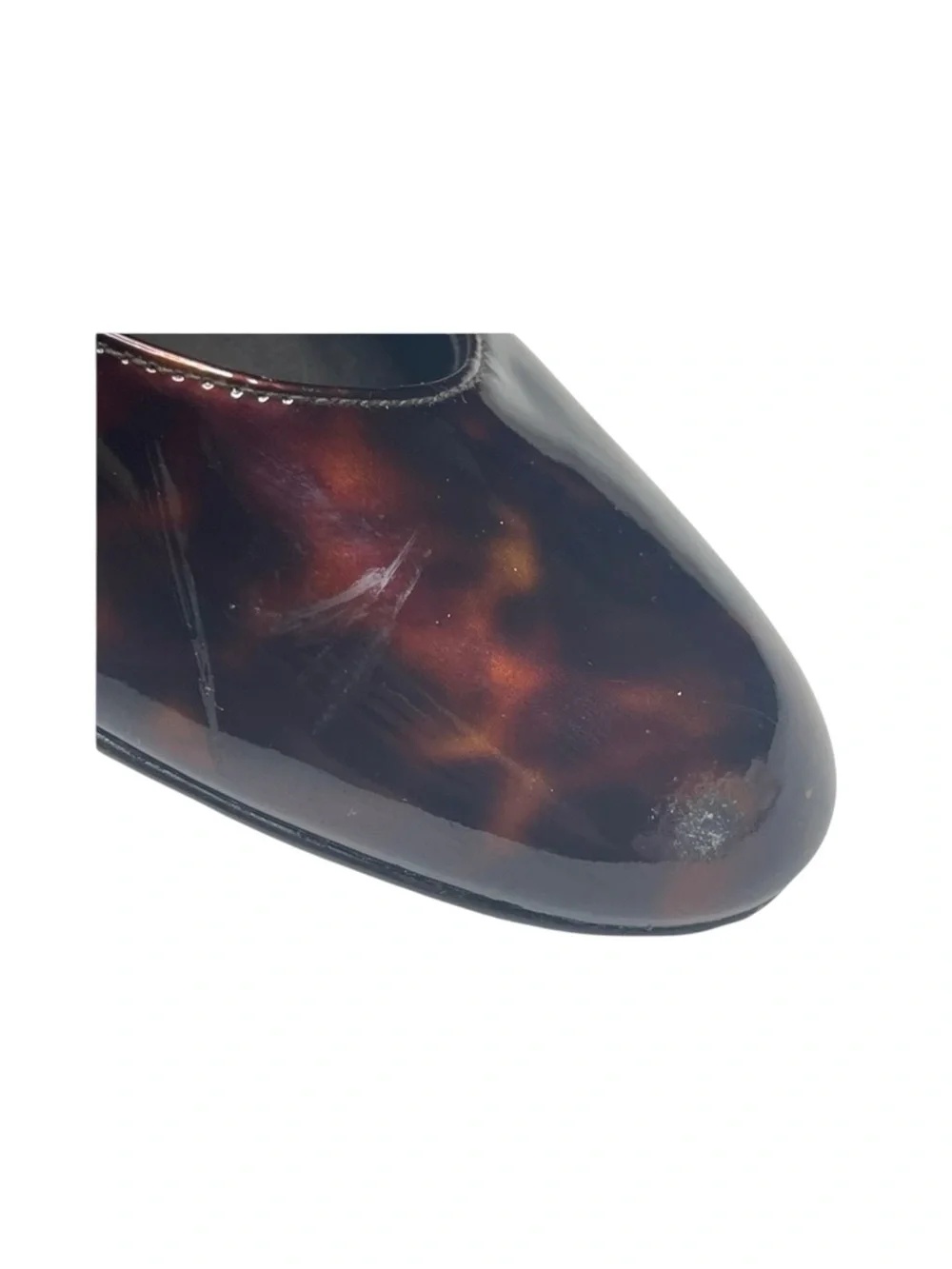 new Stuart Weitzman ᪥ Nusimple Patent Demi Wedge Heel Loafer ᪥ Cognac Tortoise 7